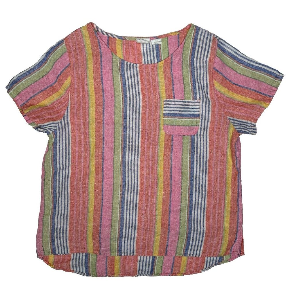 C&C CALIFORNIA Women 100% Linen Rainbow‎ Striped Top Size M